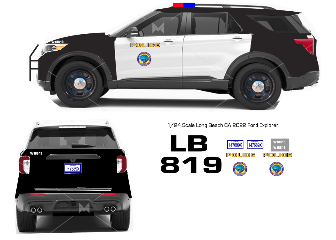 1/24 Scale Long Beach Ca Waterslide Decals to fit 2022 Motormax Ford Explorer