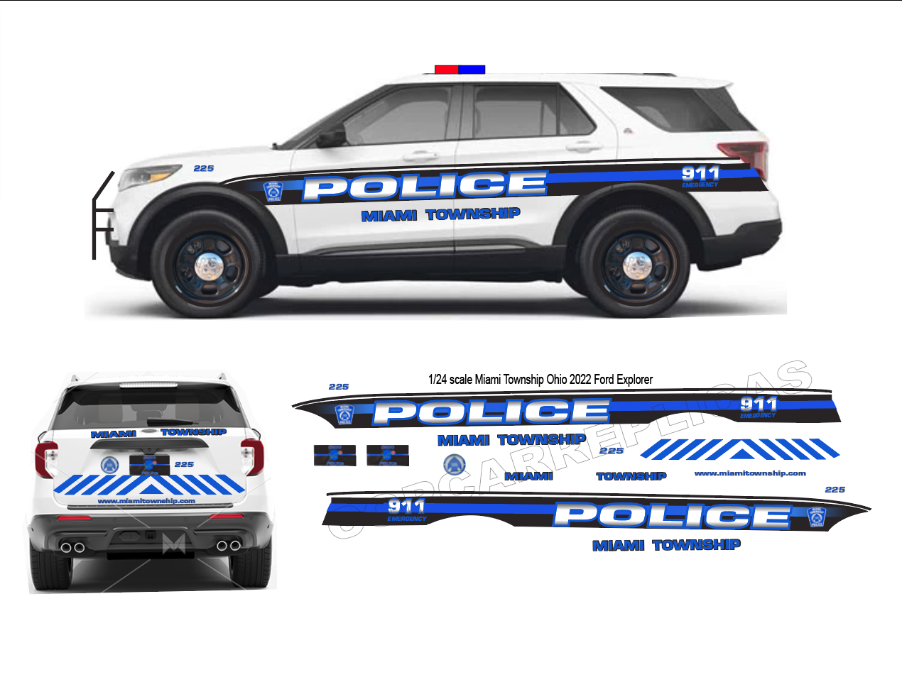 1/24 Scale Miami Township OH Police Waterslide Decals To Fit 2022 Motormax Ford Explorer