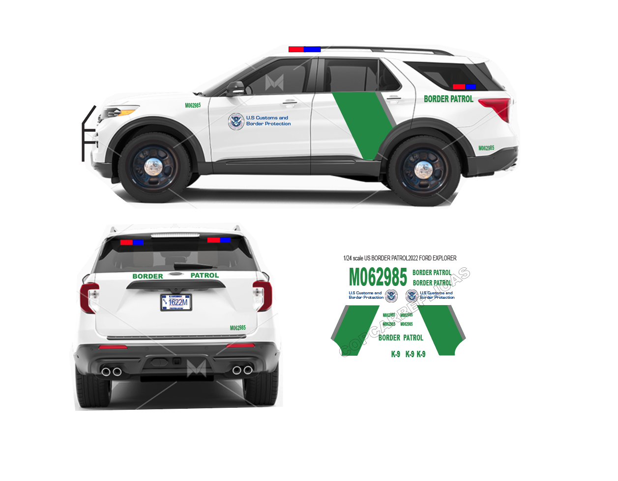 1/24 Scale US Border Patrol Waterslide Decals To Fit 2022 Motormax Ford Explorer