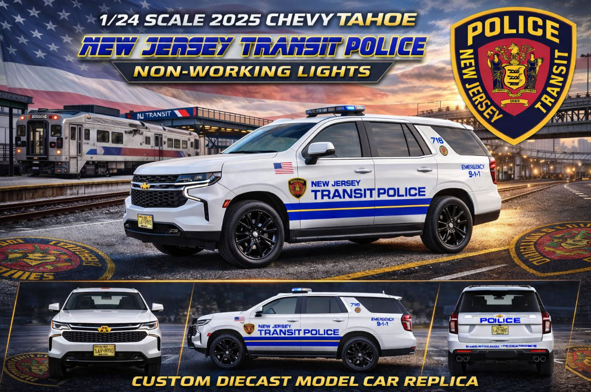 1/24 Scale 2025 Chevy Tahoe New Jersey Transit Police Diecast Model Car Replica β Custom Made Highly Detailed | Badboys Creations