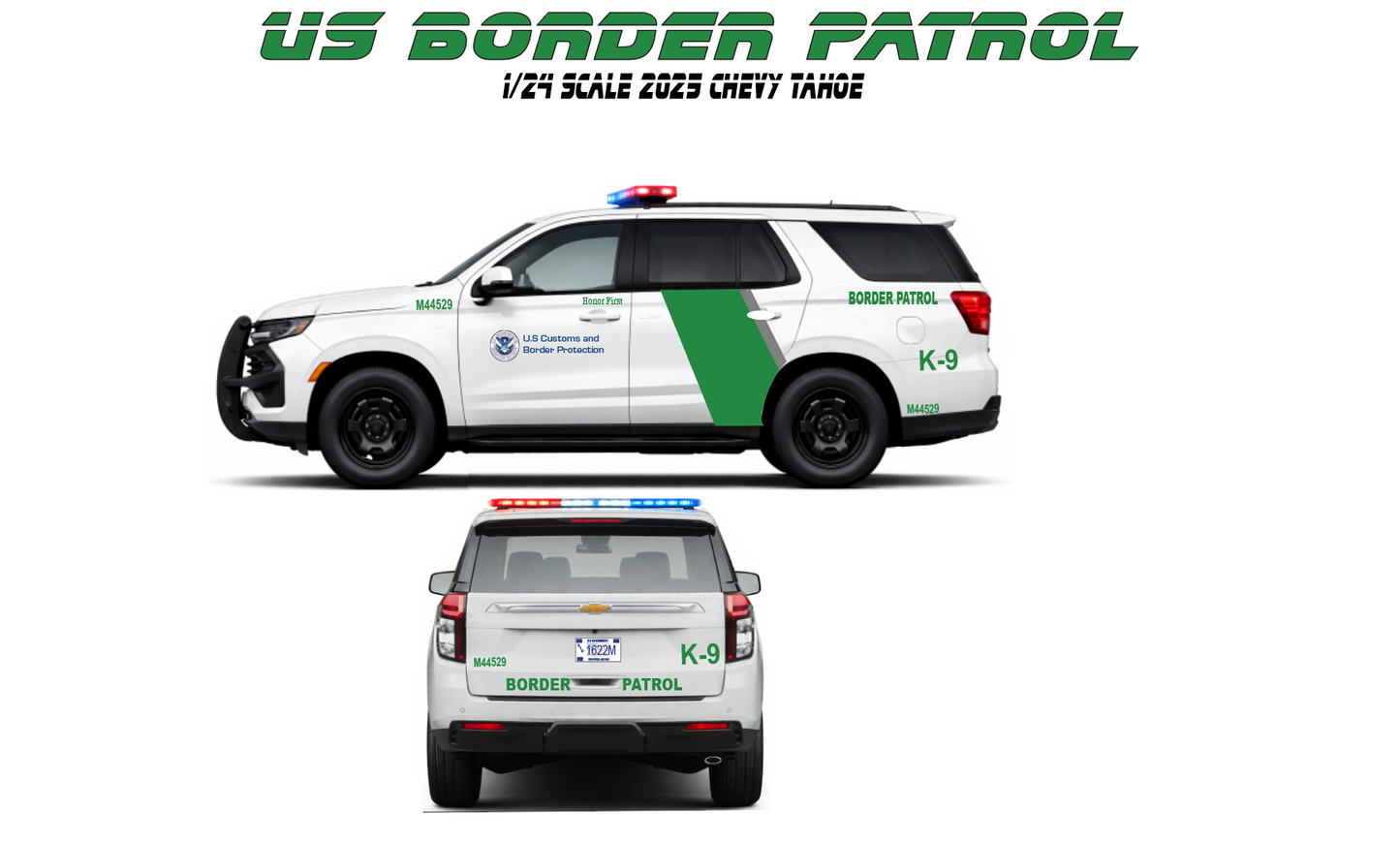 1/24 Scale 2025 Chevy Tahoe US Border Patrol Police Diecast Model Car β Custom Made with Working LED Lights & Siren