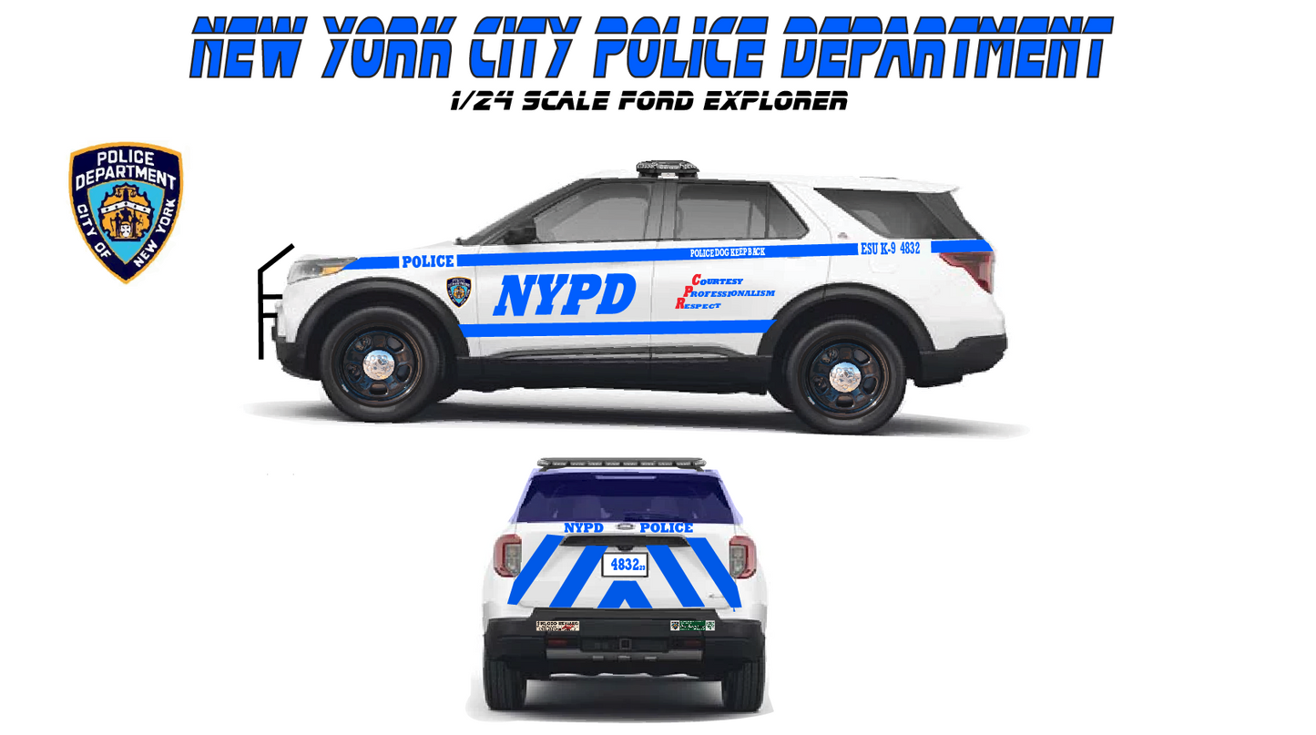 1/24 Scale 2022 Ford Explorer NYPD K9 Unit Diecast Model Car Replica With Working Lights & Siren Custom Made