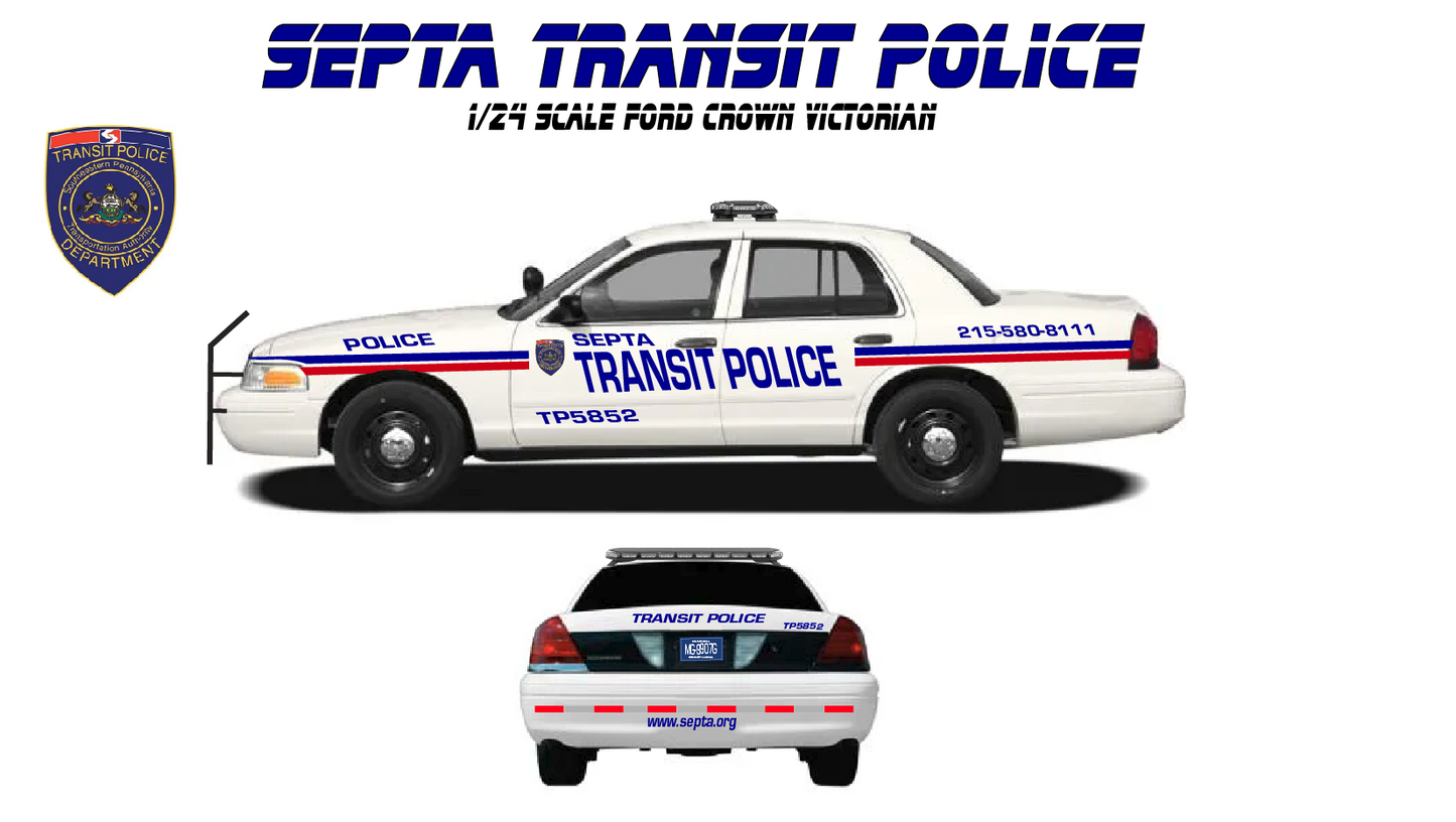 1/24 Scale Ford Crown Victoria SEPTA Transit Police Diecast Model Car Replica with Working Lights & Siren