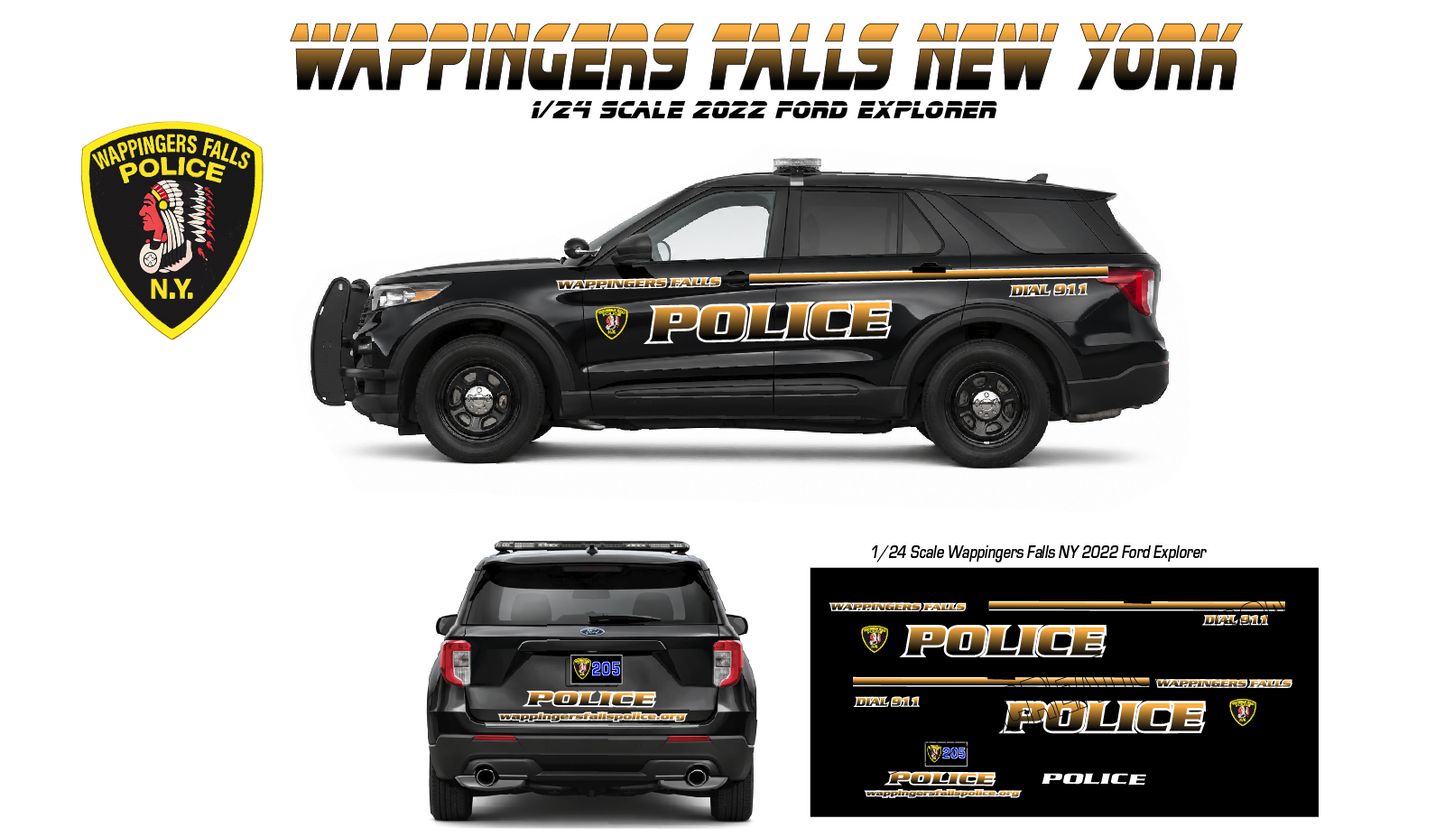1/24 Scale Wappingers Falls NY Police Waterslide Decals for 2022 Ford Explorer | New York Police | Laser Printed Model Car Decals
