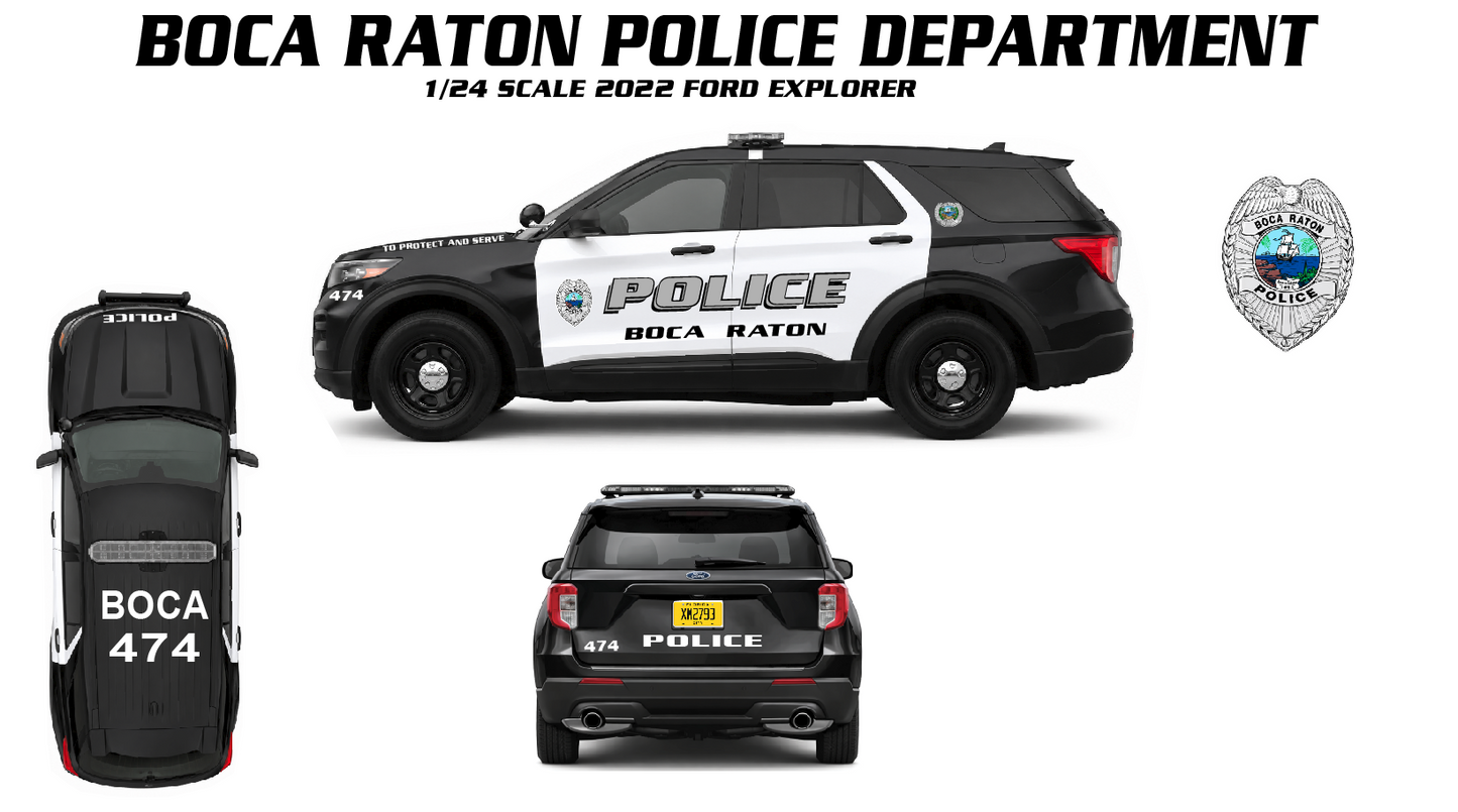 1/24 2022 Ford Explorer Boca Raton Police Diecast Model Car Non-Working Lights
