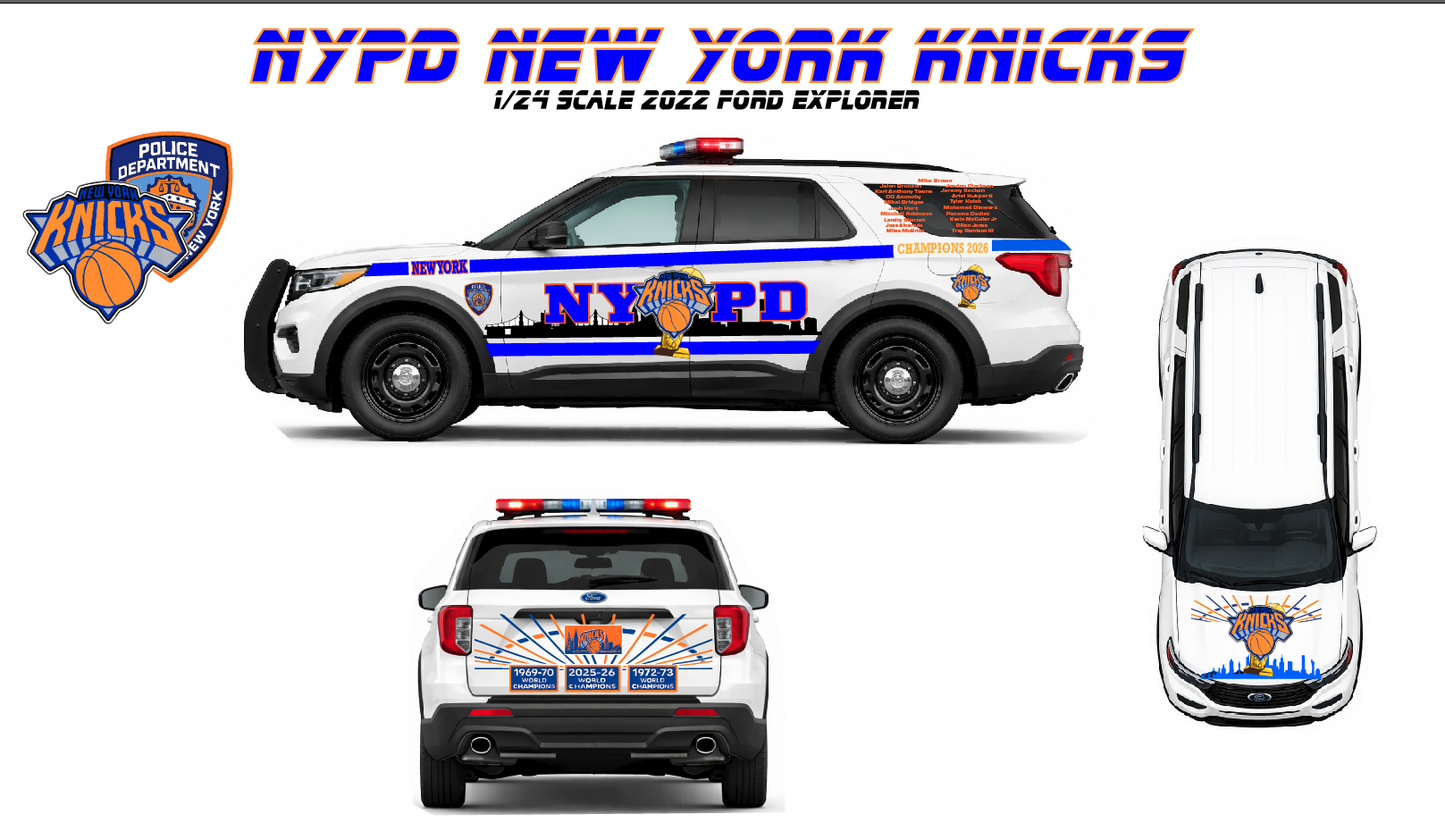 1/24 NYPD 2022 Ford Explorer Diecast Model with New York Knicks Championship Graphics, Working Lights & Siren