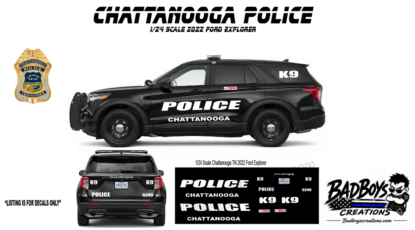 1/24 Scale Chattanooga TN Police K9 Ford Explorer Waterslide Decals – Black Unit