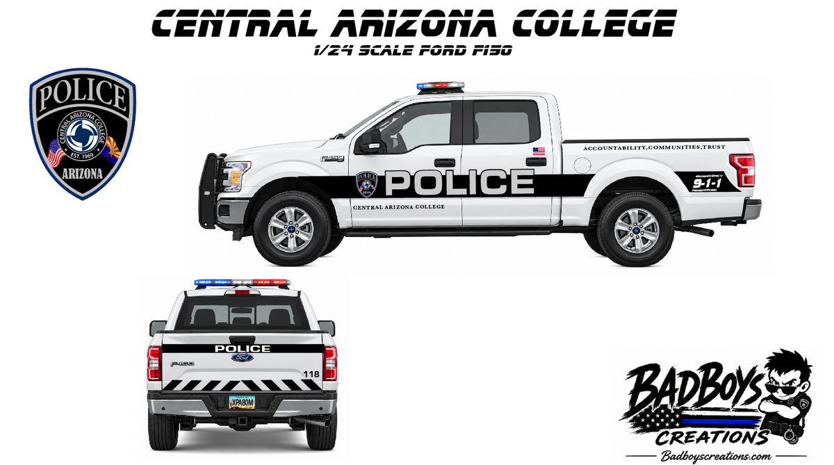 1/24 Scale Ford F-150 Central Arizona College Police Diecast Model – Working LED Lights & Siren