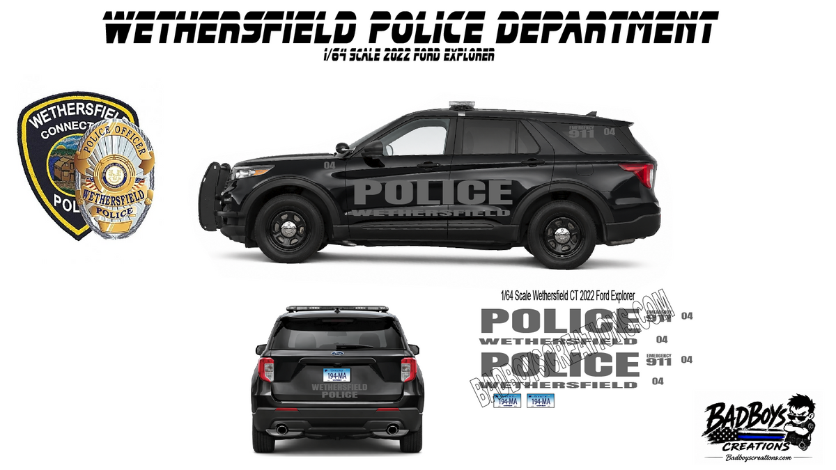 1/64 Wethersfield CT Police Stealth Waterslide Decals – 2022 Ford Explorer