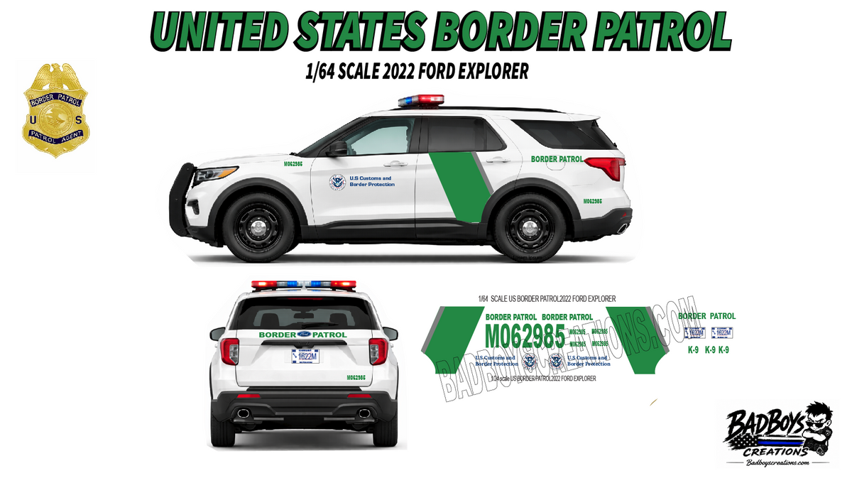 1/64 Scale U.S. Border Patrol Waterslide Decals – 2022 Ford Explorer