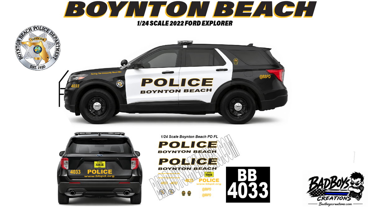 1/24 Scale Boynton Beach Florida Police Waterslide Decals – 2022 Ford Explorer