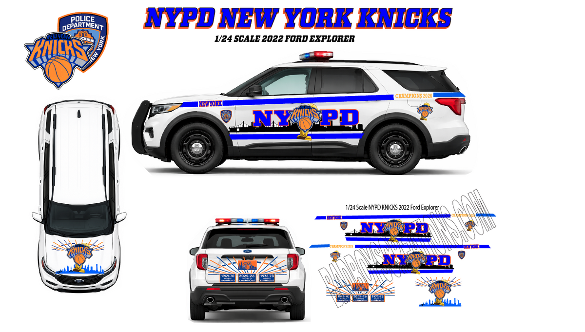 1/24 Scale NYPD New York Knicks Police Waterslide Decals – 2022 Ford Explorer