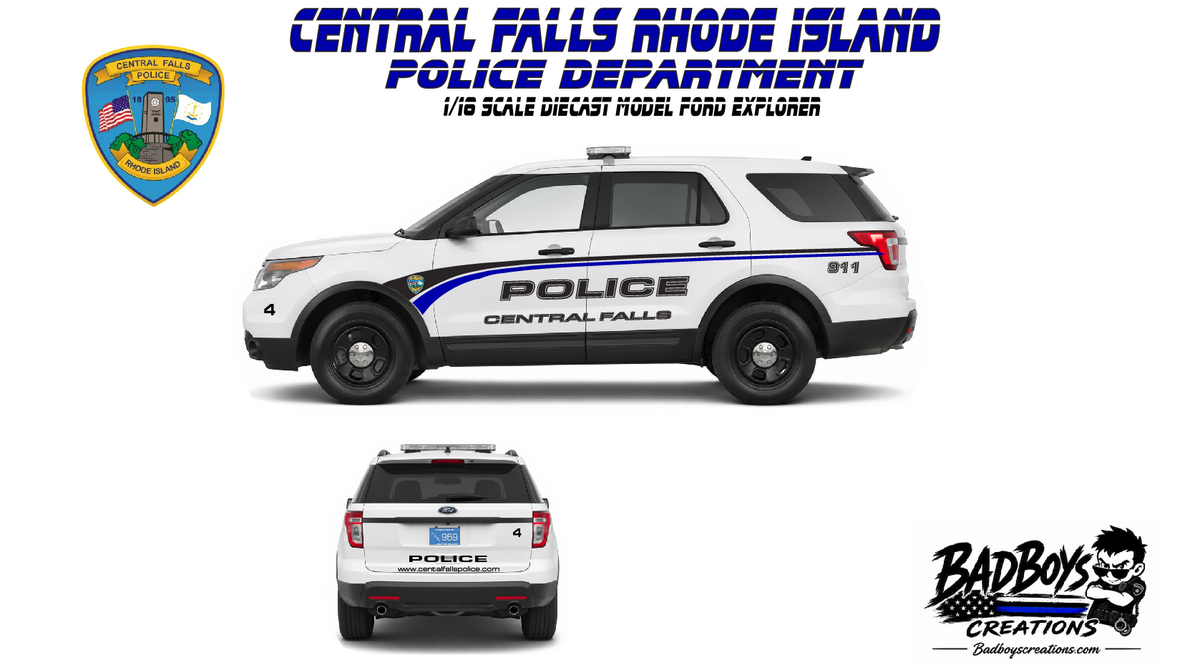 1/18 Scale Central Falls Rhode Island Police Ford Explorer Diecast Model – Working LED Lights & Siren