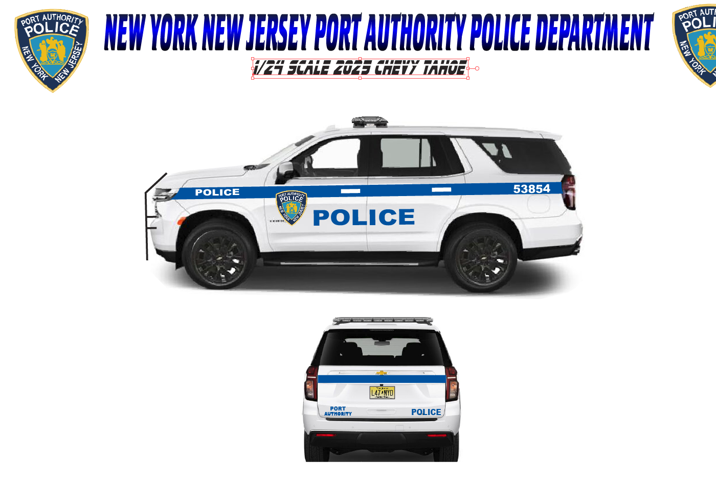 1/24 Scale 2025 Chevy Tahoe Port Authority NY NJ Police Diecast Model – Custom LED Lights & Siren – New York New Jersey PAPD Replica – By Badboys Creations