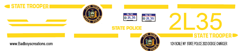 1/24 Scale New York State Police 2023 Dodge Charger Waterslide Decals – Blue & Gray Versions – Approx 4 Sets – Decals Only