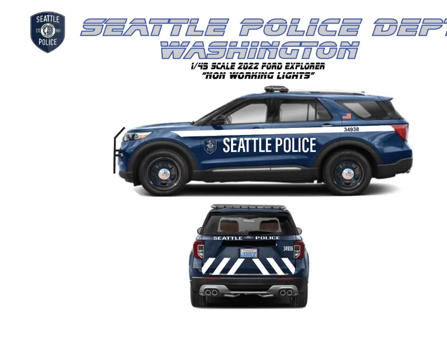 1/43 Scale Seattle Police 2022 Ford Explorer Diecast Model Car – Custom Made by Badboys Creations – Non-Working Lights