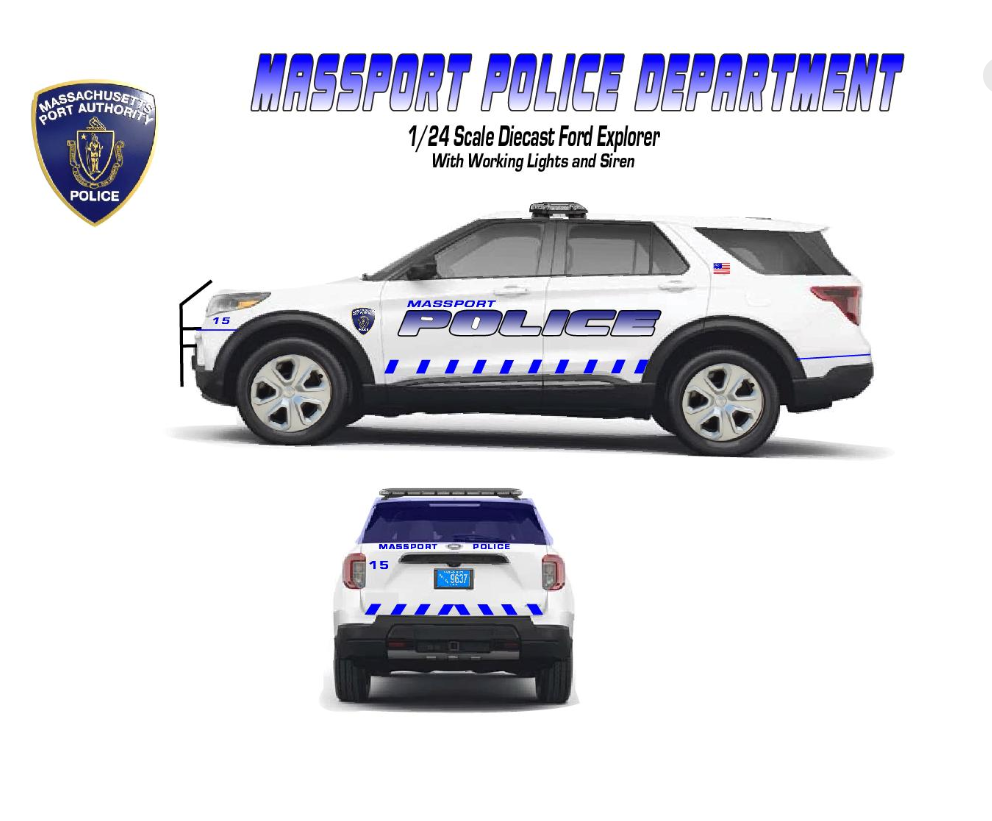 1/24 Scale Massport Massachusetts Police 2022 Ford Explorer – Working Lights & Siren – Custom Diecast by Badboys Creations