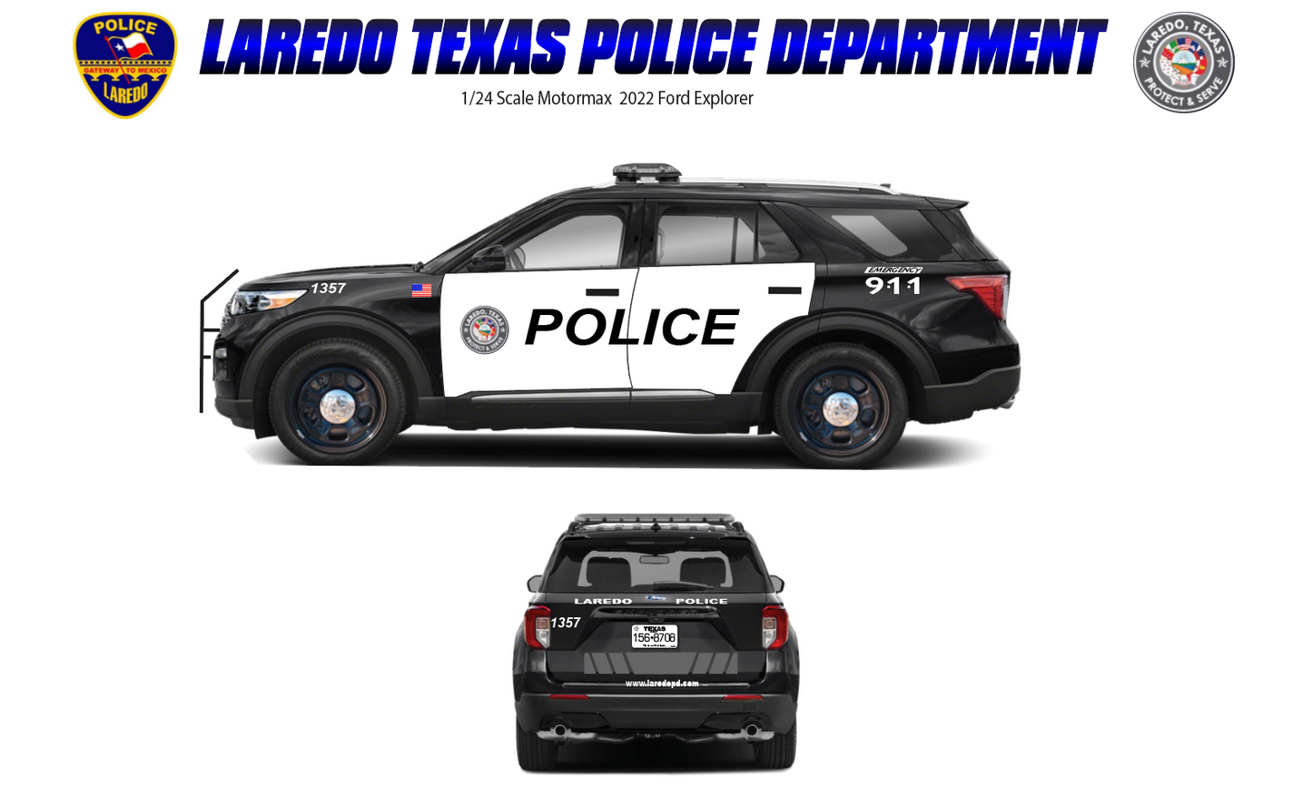 1/24 Scale Laredo Texas Police Waterslide Decals – 2022 Ford Explorer – Laser Printed – Approx 4 Sets | Badboys Creations