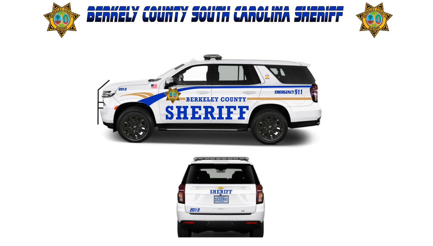 1/24 Scale 2025 Chevy Tahoe Berkley County South Carolina Sheriff Waterslide Decals – Approx. 4 Sets – Decals Only
