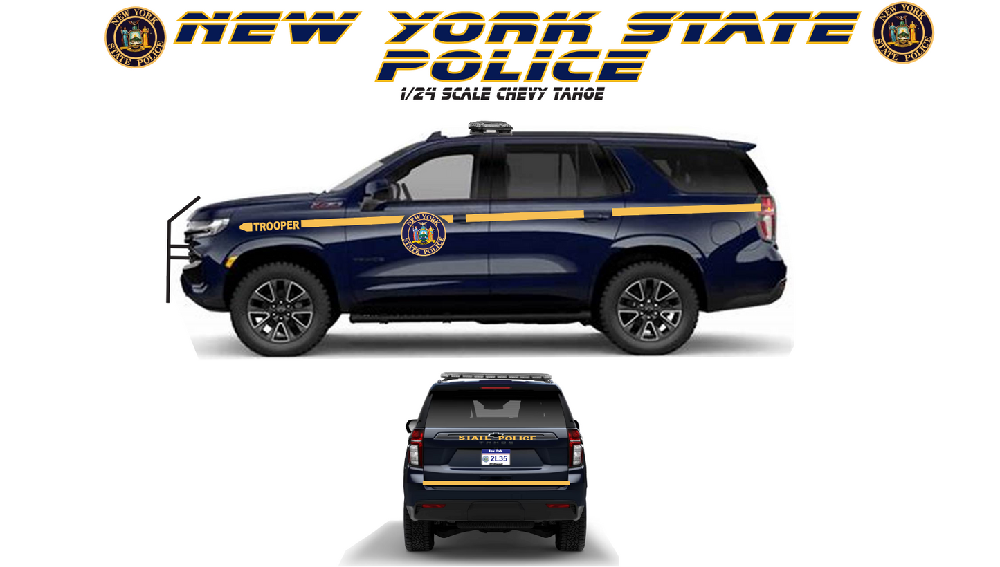 1/24 Scale 2025 Chevy Tahoe New York State Police Diecast Model Replica – Custom NYSP Patrol SUV – Non Working Lights