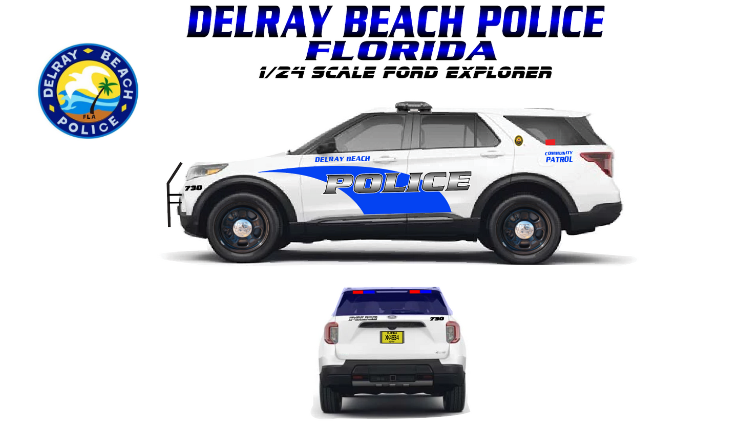 1/24 Scale 2022 Ford Explorer Delray Beach Florida Police Diecast Model – Detailed Replica | Non-Working Lights | Badboys Creations