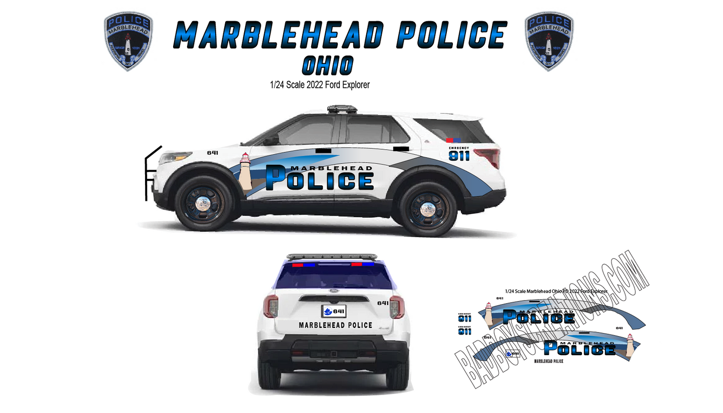 1/24 Scale 2022 Ford Explorer Marblehead Ohio Police Waterslide Decals â Diecast Model Graphics Set â Badboys Creations