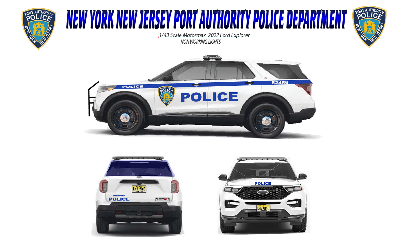 1/43 Scale 2022 Ford Explorer Port Authority Police NY/NJ Diecast Model – New York New Jersey PAPD Police Replica SUV | Custom Made