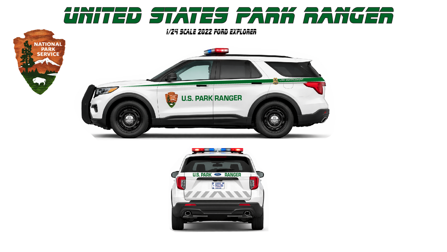 1/24 Scale US Park Ranger Waterslide Decals – 2022 Ford Explorer – National Park Ranger Graphics – Approx. 4 Sets Included – Laser Printed – Diecast Model Decals