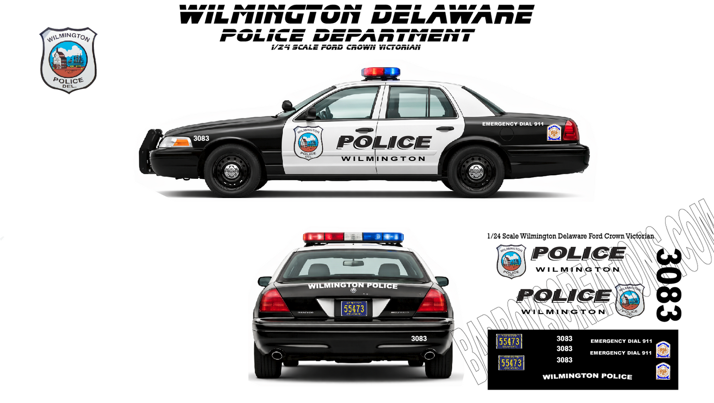 1/24 Scale Wilmington Delaware Police Ford Crown Victoria Waterslide Decals – 4 Sets Included – White Toner Laser Printed – Custom Diecast Graphics