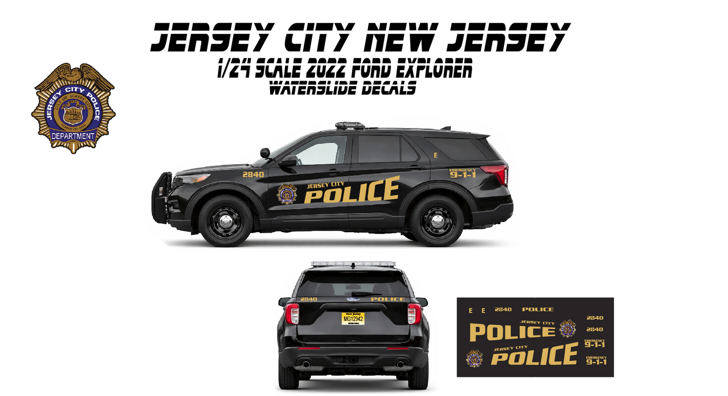 1/24 Scale Jersey City New Jersey Police 2022 Ford Explorer Waterslide Decals β White Toner Printed β Approx 4 Sets Included