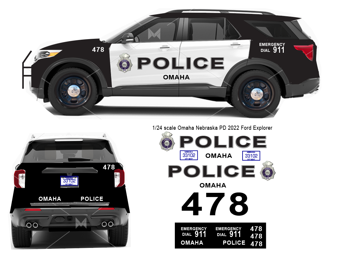 1/24 2022 Ford Explorer Omaha Nebraska Police Waterslide Decals β Laser Printed β Approx 4 Sets Included β Custom Diecast Graphics