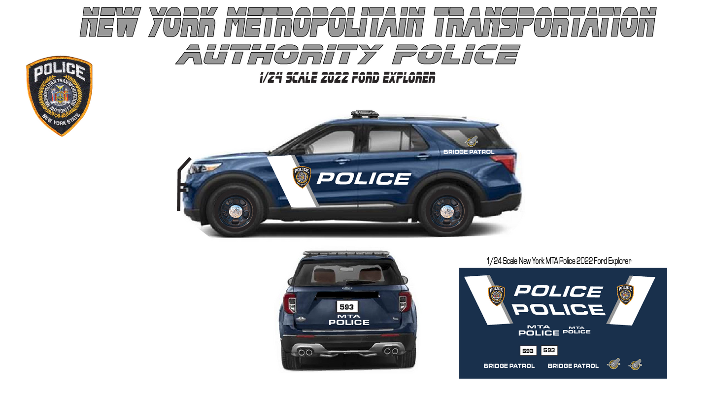 1/24 Scale 2022 Ford Explorer NY MTA Police Bridge Patrol Unit Waterslide Decals β New Color Scheme β Laser Printed β Approx 4 Sets