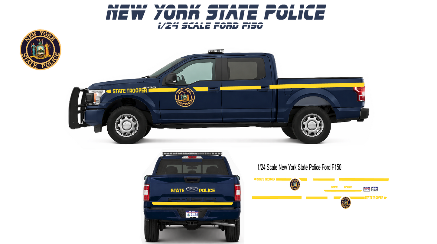 1/24 Scale New York State Police Ford F150 Waterslide Decals – Accurate NYSP Graphics – White Toner Printed – 4 Sets Included