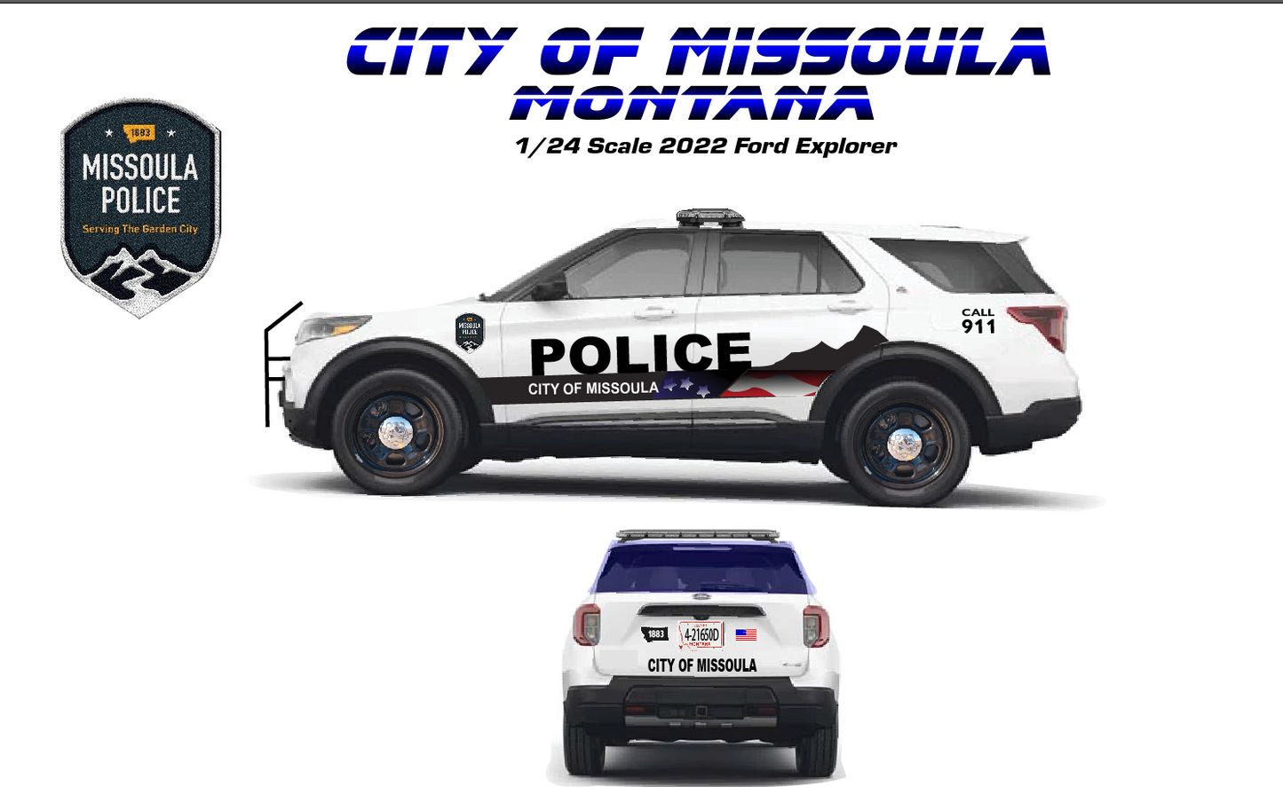 1/24 Scale 2022 Ford Explorer Missoula Montana Police Diecast Model Car – Custom Replica with Working LED Lights & Siren