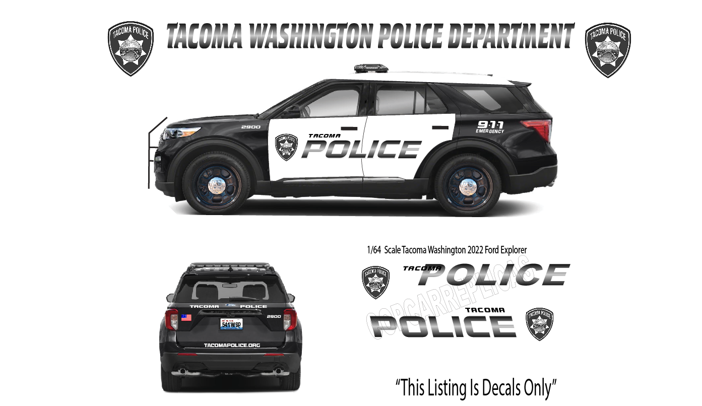 1/64 Scale 2022 Ford Explorer Laredo Texas Police Waterslide Decals – White Toner Laser Printed – Includes 8 to 10 Sets – Custom Diecast Graphics
