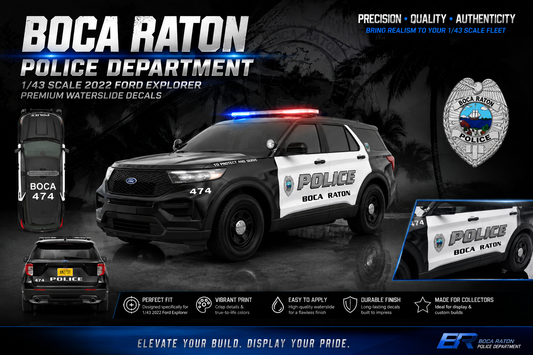 1/43 Scale Boca Raton Police Waterslide Decals – 2022 Ford Explorer Police Model