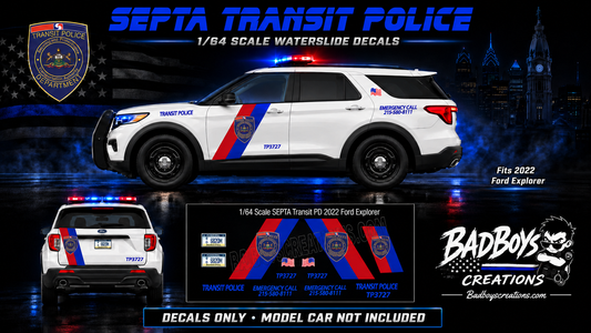SEPTA Transit Police 2022 Ford Explorer Waterslide Decals – 1/64 Scale