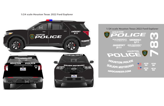 1/24 scale Houston Texas Police Waterslide Decals To fit Motormax 2022 Ford Explorer