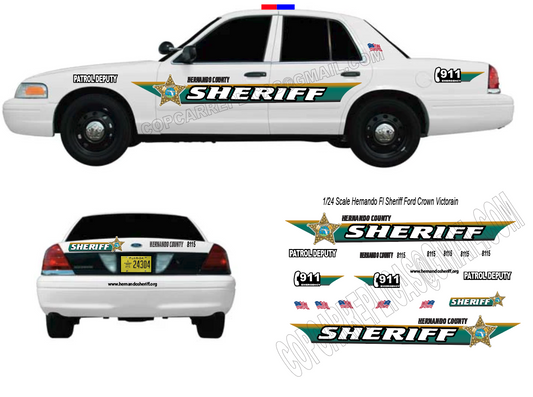 1/24 Scale Hernando County Sheriff FL Waterslide Decals Made To Fit Motormax Ford Crown Victorian