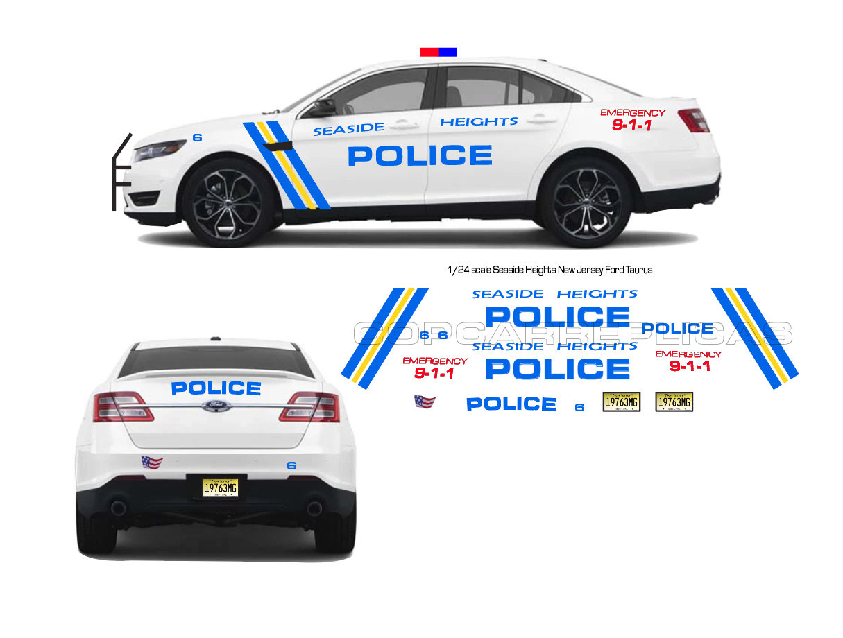 1/24 Scale Seaside Heights NJ Police Waterslide Decals Made To Fit Motormax Ford Taurus