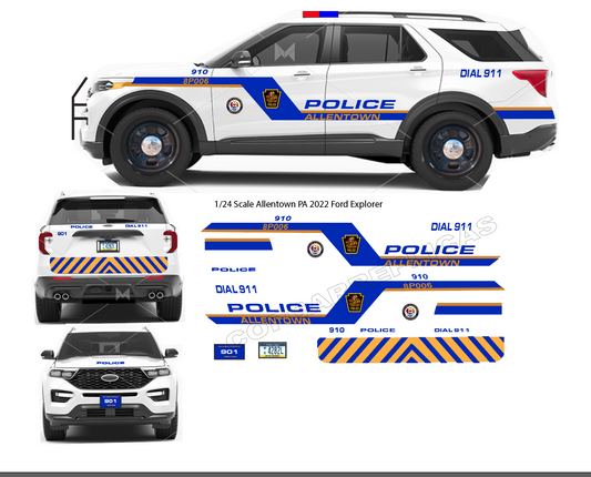 1/24 Scale Allentown PA Police Waterslide Decals To Fit 2022 Motormax Ford Explorer