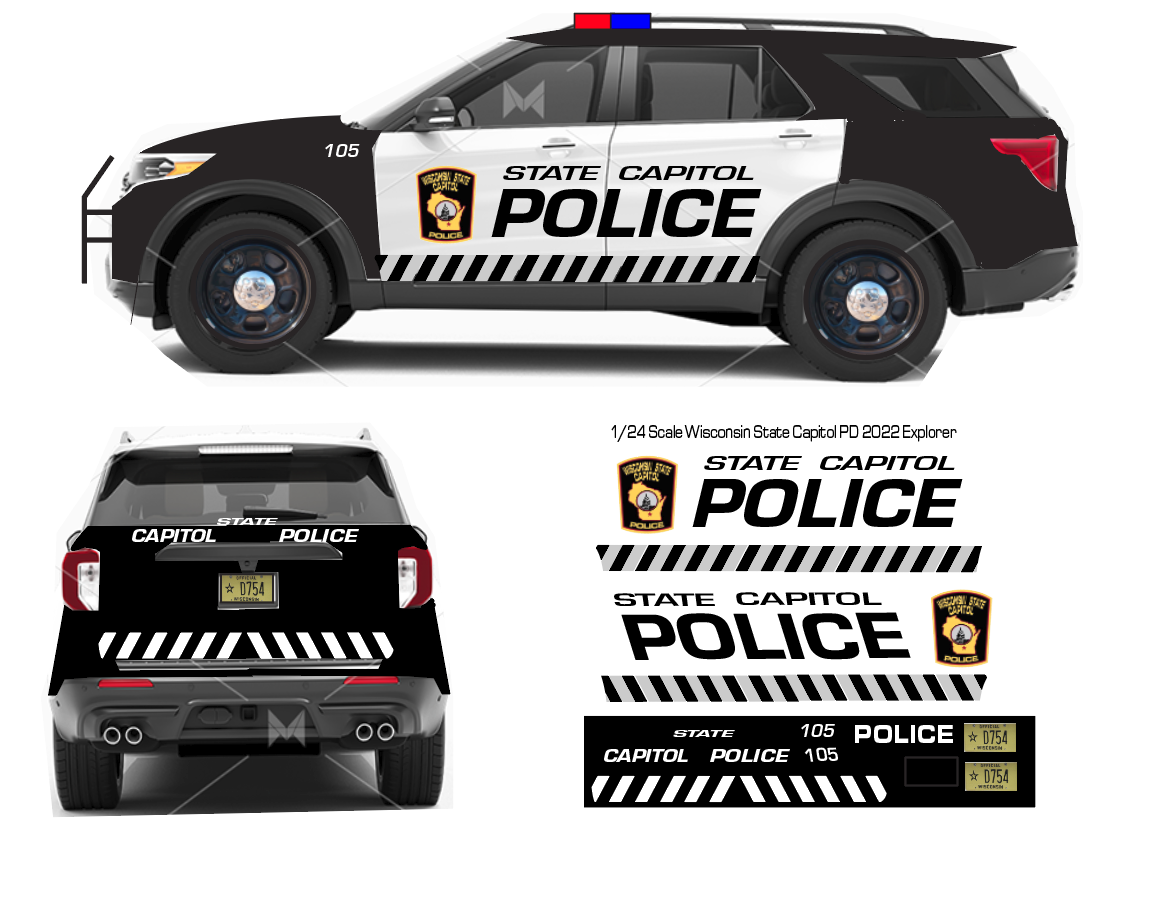 1/24 scale Wisconsin State Capitol Police Waterslide Decals to Fit 2022 Motormax Ford Explorer