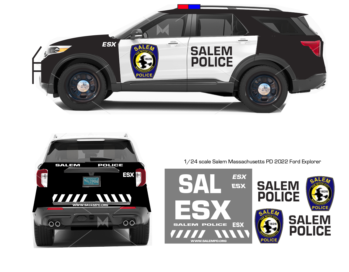 1/24 Scale Salem Ma Police Waterslide Decals to Fit Motormax 2022 Ford Explorer