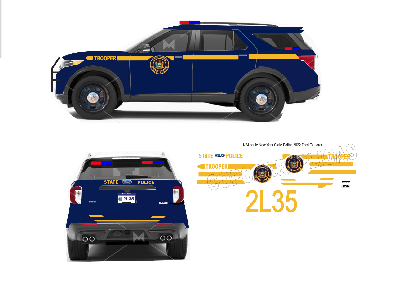 1/24 Scale New York State Police Waterslide Decals To Fit 2022 Motormax Ford Explorer