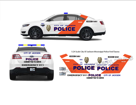 1/24 Scale City Of Jackson MS Police Waterslide Decals To Fit Motormax Ford Taurus