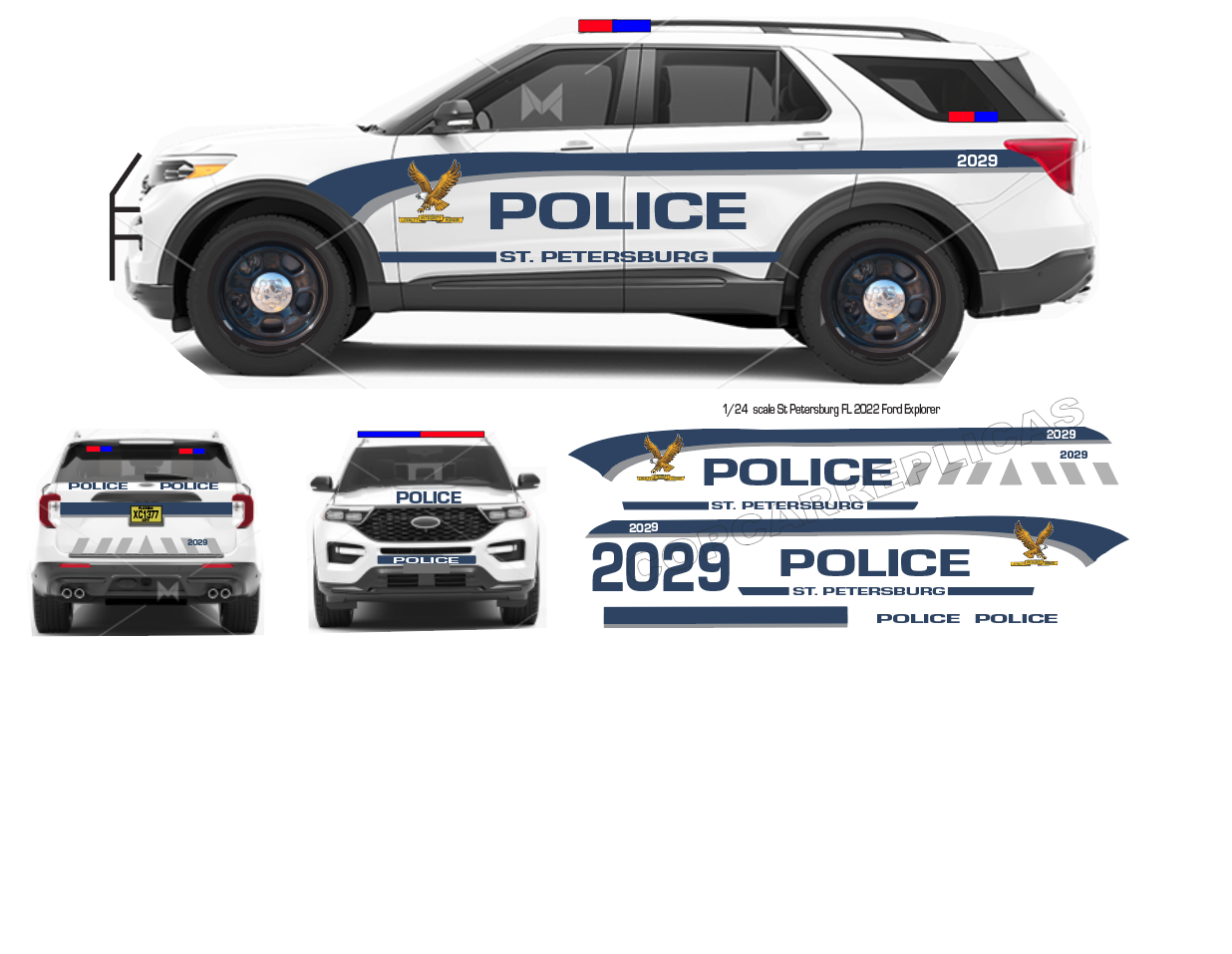 1/24 Scale St Petersburgh FL Police Waterslide Decals To Fit 2022 Motormax Ford Explorer