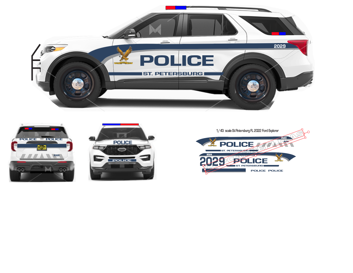 1/43 Scale St Petersburgh FL Police Waterslide Decals To Fit 2022 Motormax Ford Explorer