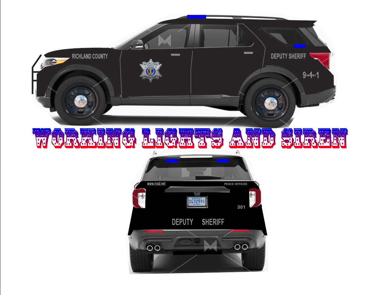 1/24 Scale Richland County South Carolina Sheriffs 2022 Diecast Ford Explorer with Working Lights and Siren