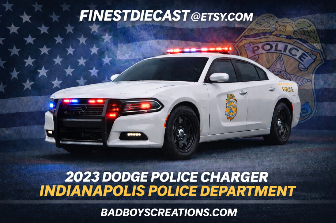 1/24 Scale 2023 Dodge Charger Indianapolis Police Diecast – Working LED Lights & Siren | Custom Police Model