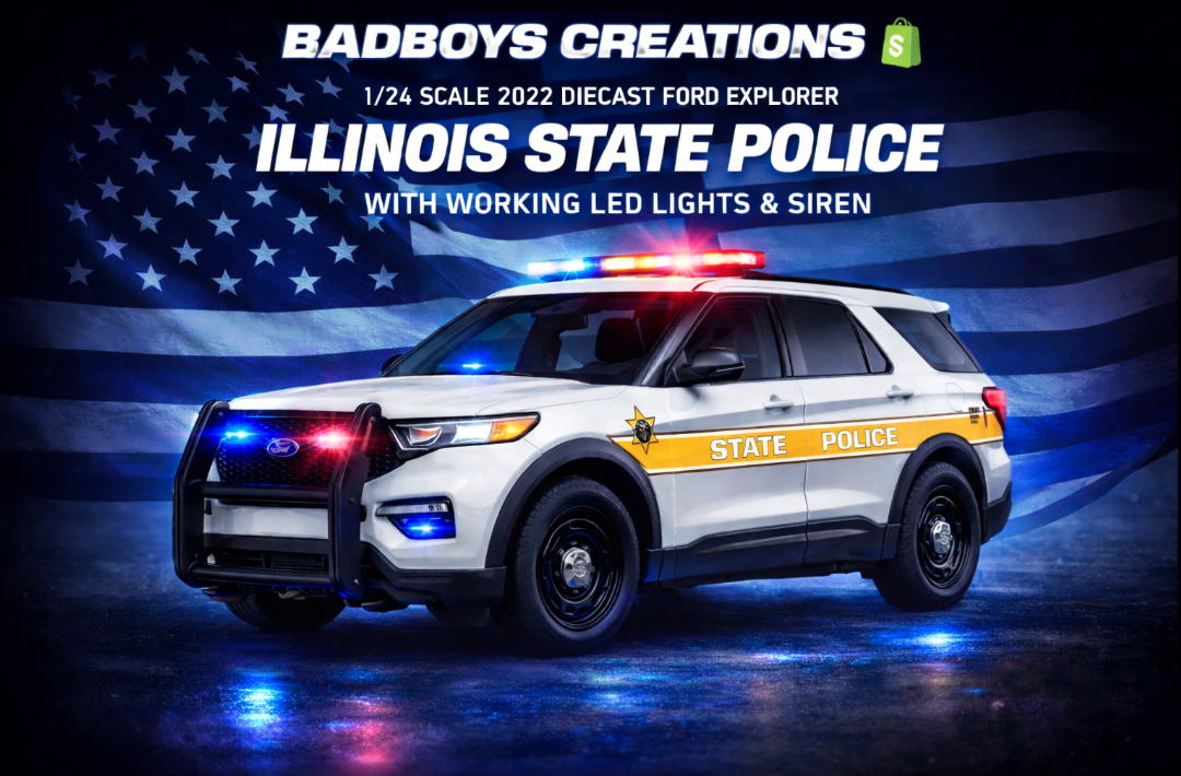 1/24 Scale 2022 Ford Explorer Illinois State Police Diecast – Custom LED Lights & Siren – Hand Built by Badboys Creations | FinestDiecast